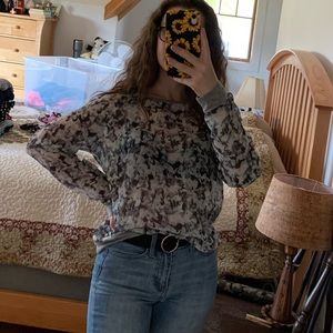 Grey patterned sheer long sleeve